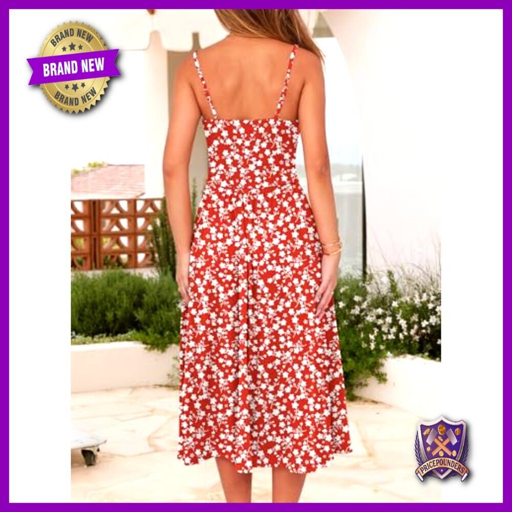 Floral Corset Spaghetti Strap Milkmaid Midi Sundress Elegant Wedding Guest - Picture 6 of 7